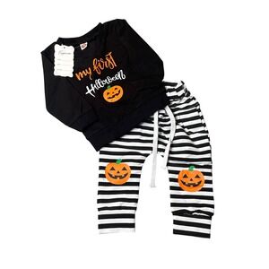 NEW My‎ First Halloween Outfit Baby Infant Size 70 3-6M Pumpkin Sweatshirt Pants